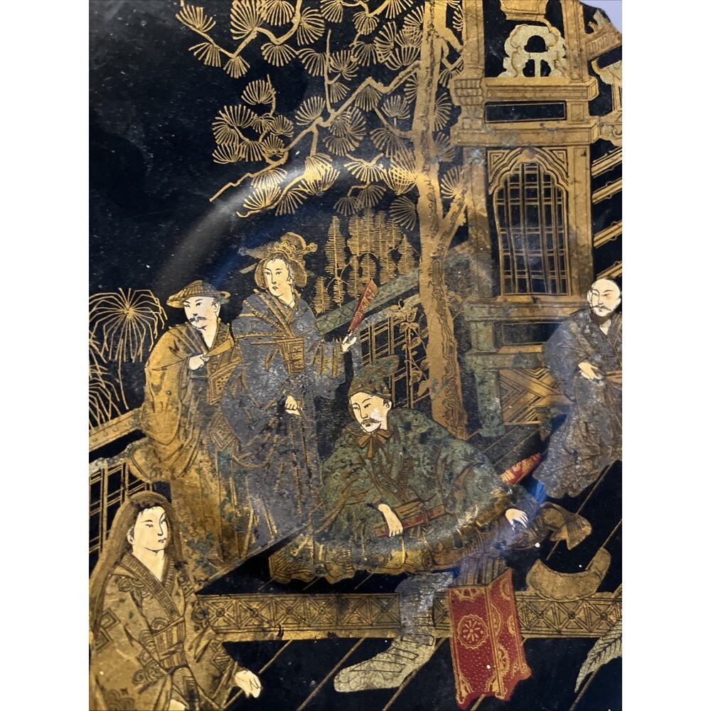 Antique Chinese decorated lacquered footed Wooden plate Mid 19th century - Picture 2 of 8